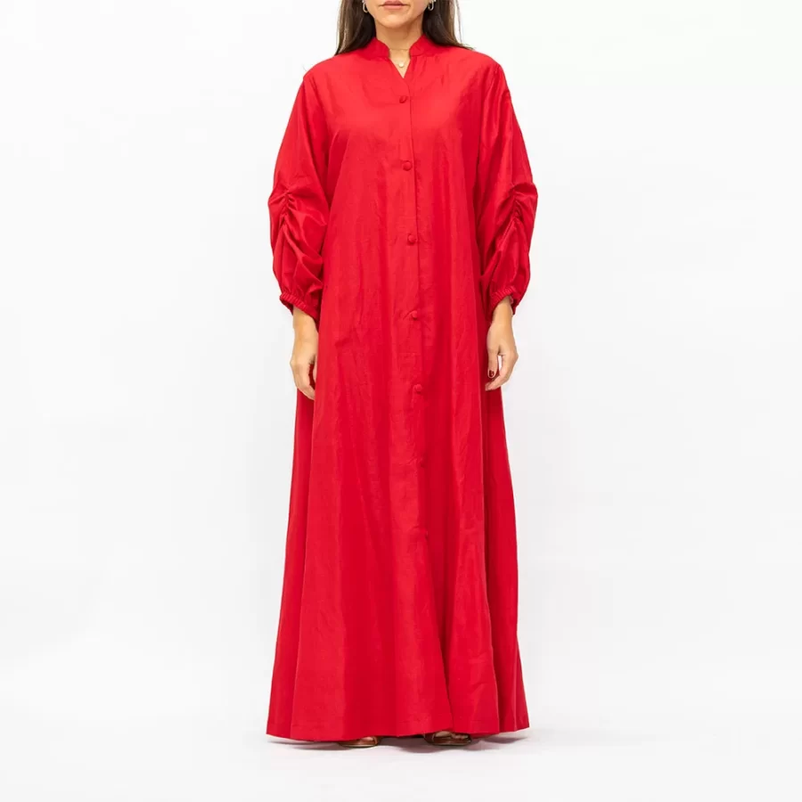 Santorini - Plain Jalabiya Dress with Buttons Fastening - Red
