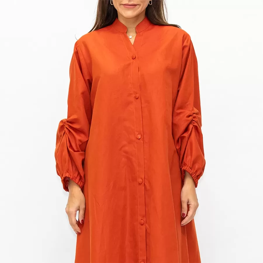 Santorini - Plain Jalabiya Dress with Buttons Fastening - Orange - Image 3