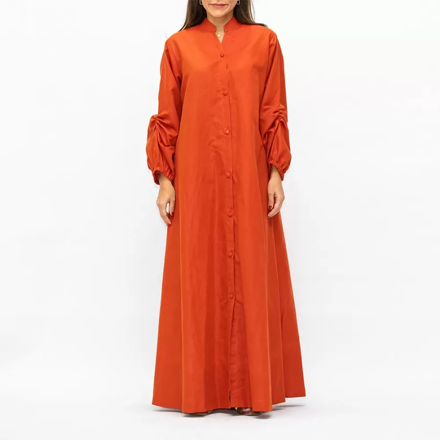 Santorini - Plain Jalabiya Dress with Buttons Fastening - Orange - Image 2