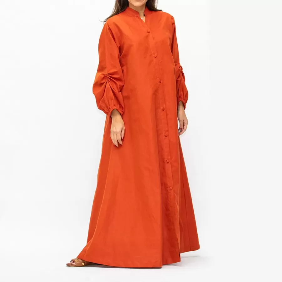 Santorini - Plain Jalabiya Dress with Buttons Fastening - Orange - Image 4