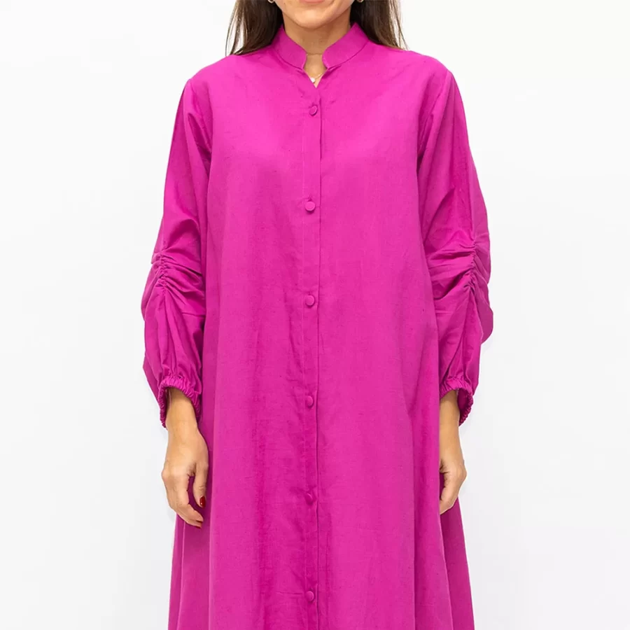 Santorini - Plain Jalabiya Dress with Buttons Fastening - Fuchsia - Image 2