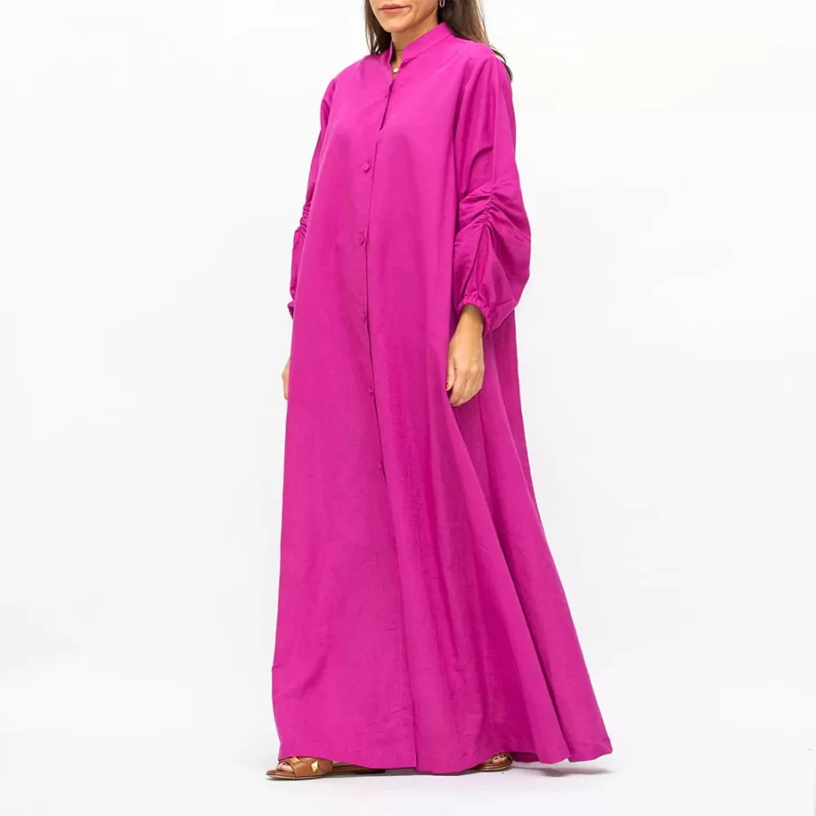 Santorini - Plain Jalabiya Dress with Buttons Fastening - Fuchsia - Image 3