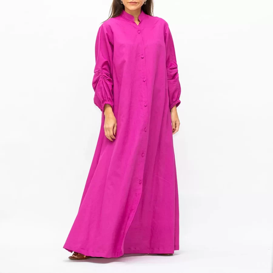 Santorini - Plain Jalabiya Dress with Buttons Fastening - Fuchsia - Image 4