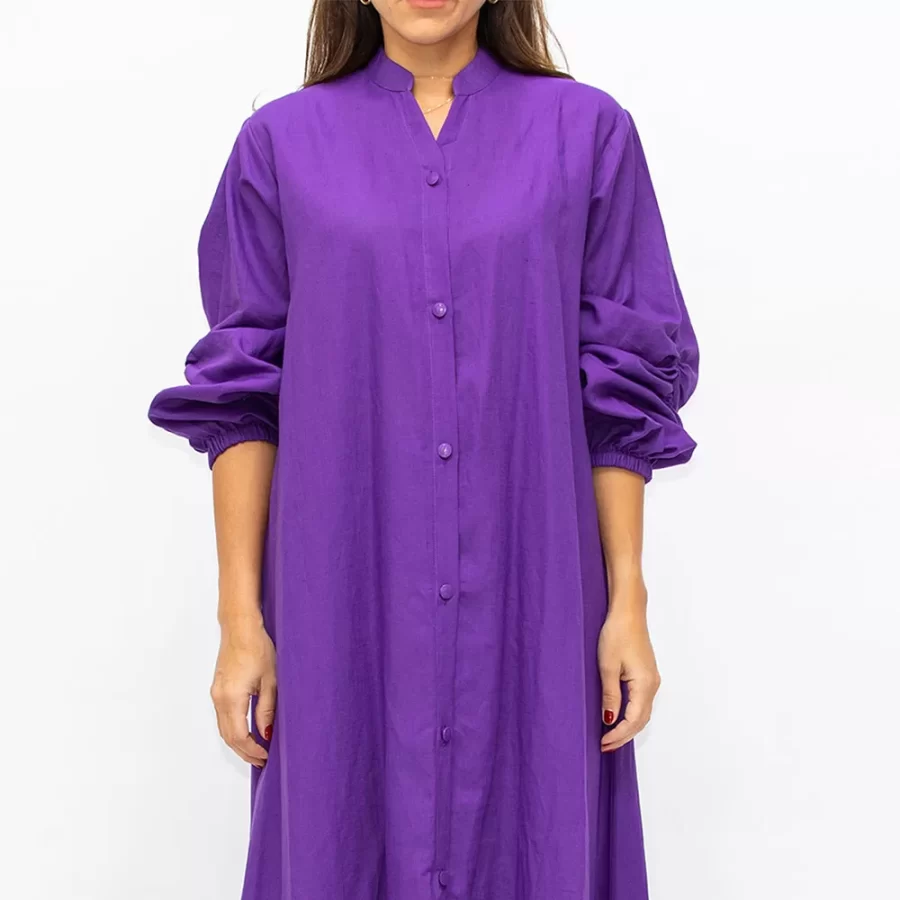 Santorini - Plain Jalabiya Dress with Buttons Fastening - Purple - Image 2