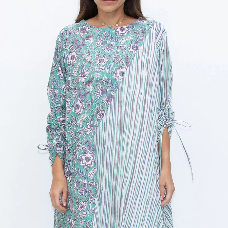 New Etro - Floral and Stripe Print with Embroidered Yarns Dress - Aquamarine - Image 2