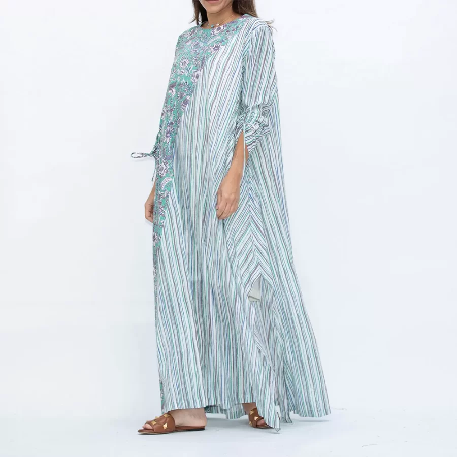 New Etro - Floral and Stripe Print with Embroidered Yarns Dress - Aquamarine - Image 4