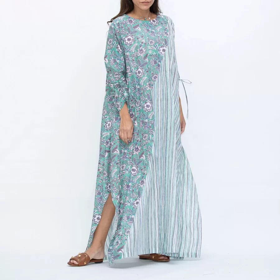 New Etro - Floral and Stripe Print with Embroidered Yarns Dress - Aquamarine - Image 5