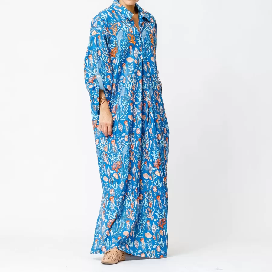 Coral - Printed Cotton Kaftan with Embroidery - Image 5