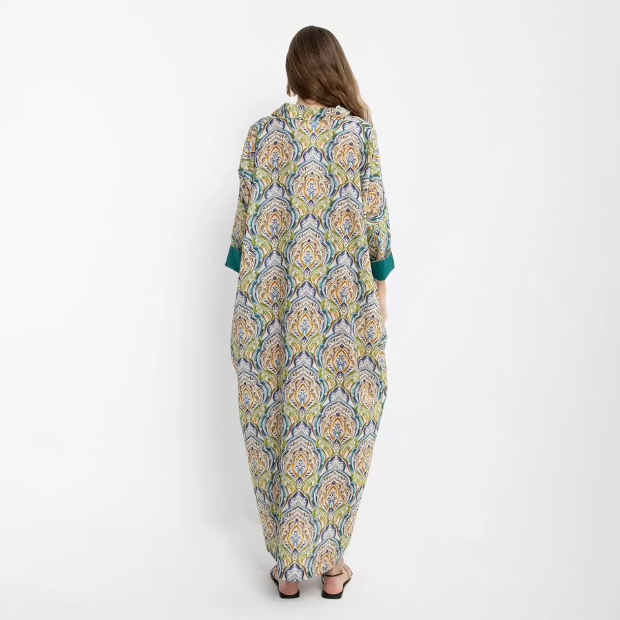 Sapphire - Collared Printed Cotton Kaftan - Image 6