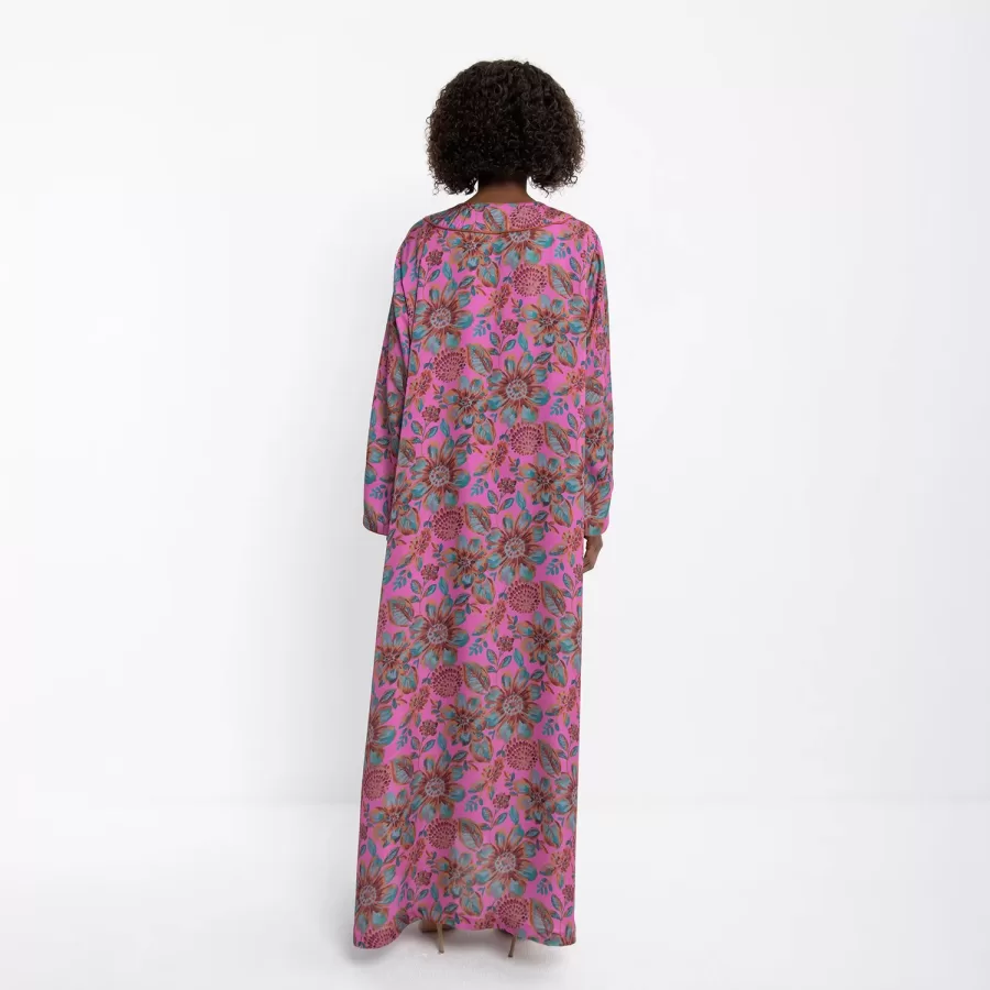 Quartz Lux - Printed Satin Jalabiya with Embroidery