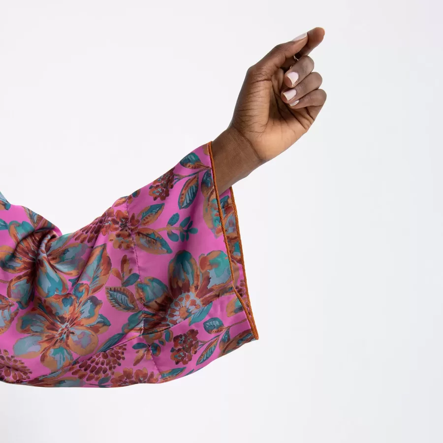 Quartz Lux - Printed Satin Jalabiya with Embroidery