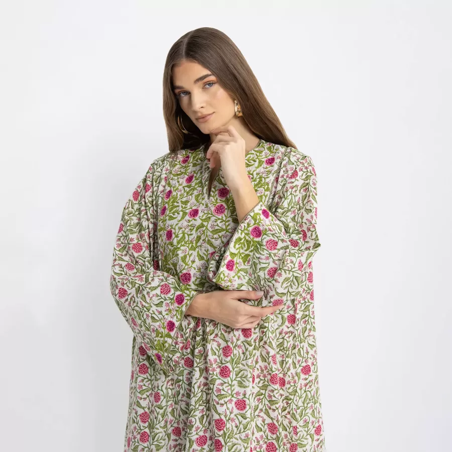 Quartz - Floral Cotton Jalabiya with Embroidery - Image 3