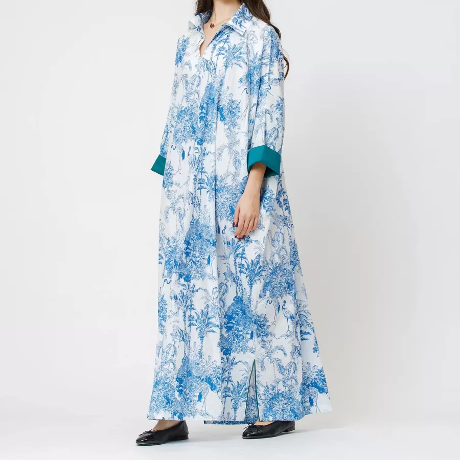 Sapphire 2.0  - Collared Toile de jouy Cotton Kaftan - Image 4