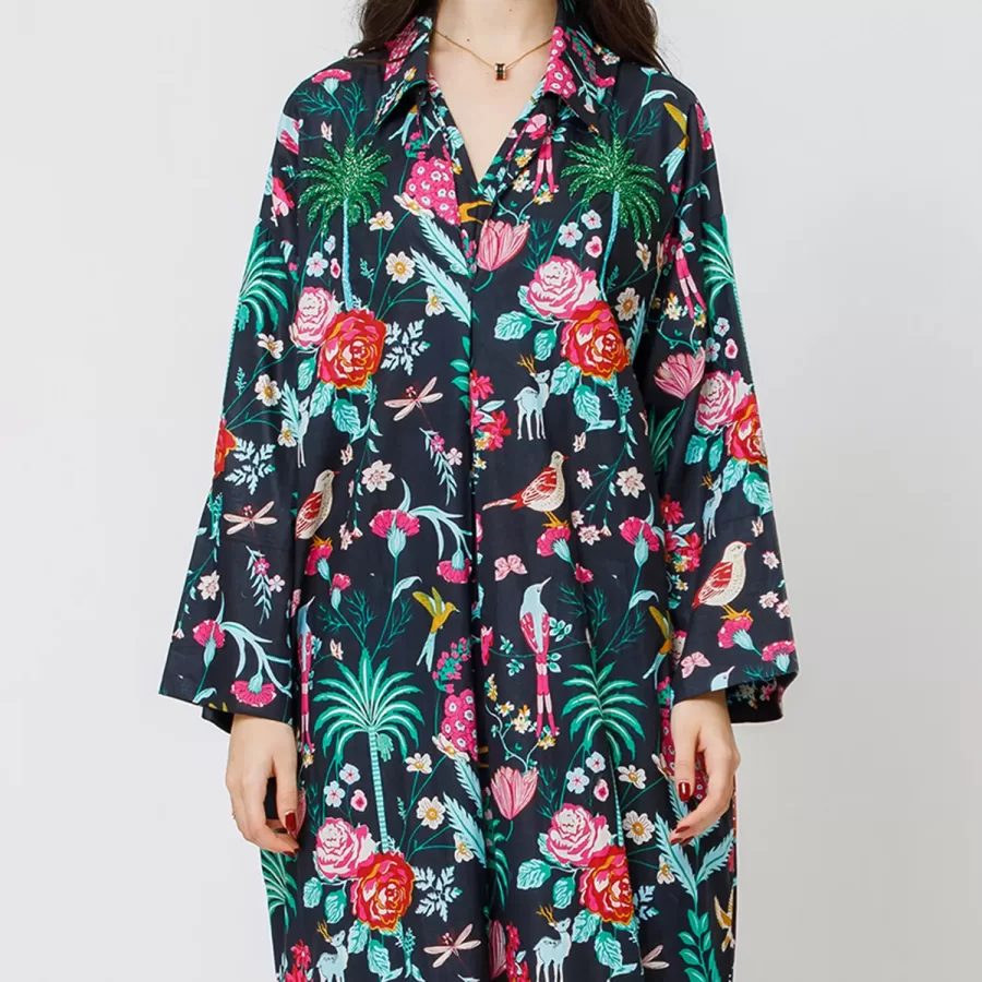 Coral 2.0 - Floral Cotton Kaftan with Embroidery - Image 2