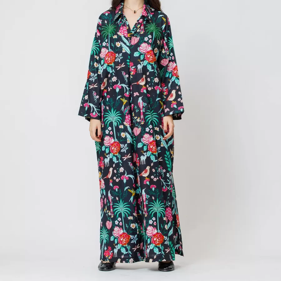 Coral 2.0 - Floral Cotton Kaftan with Embroidery - Image 3