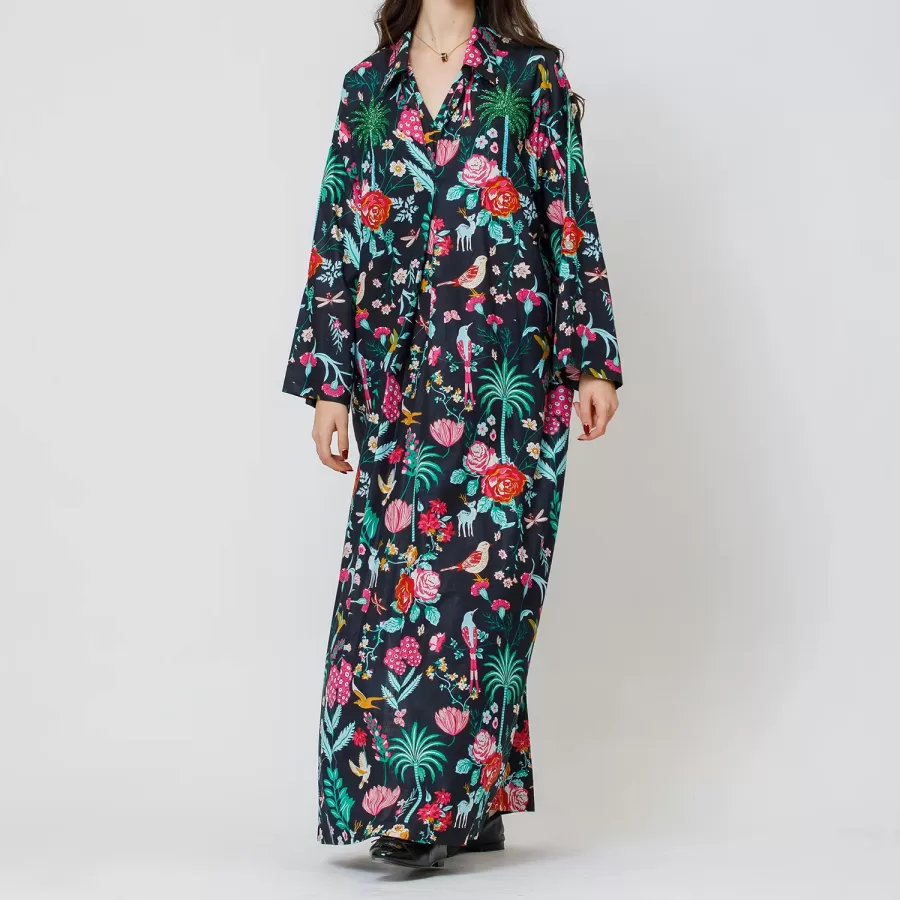 Coral 2.0 - Floral Cotton Kaftan with Embroidery - Image 4