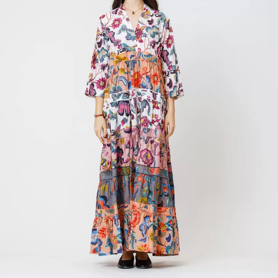 Zircon - Floral Cotton Multicolor Tiered Dress