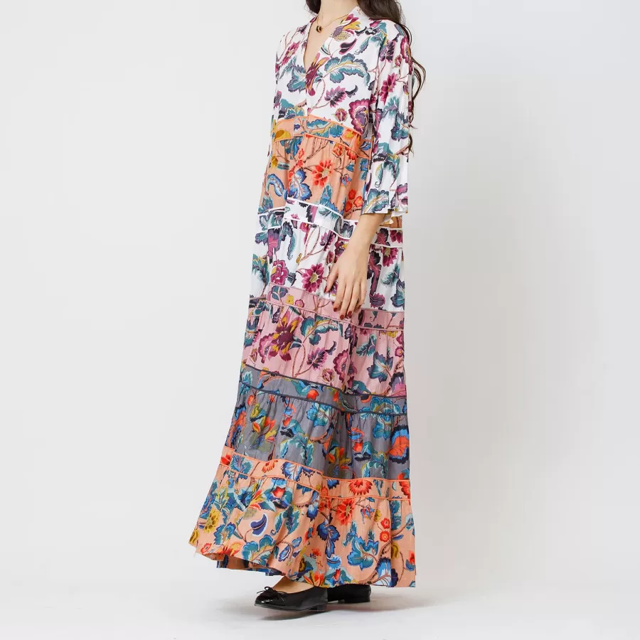 Zircon - Floral Cotton Multicolor Tiered Dress - Image 3