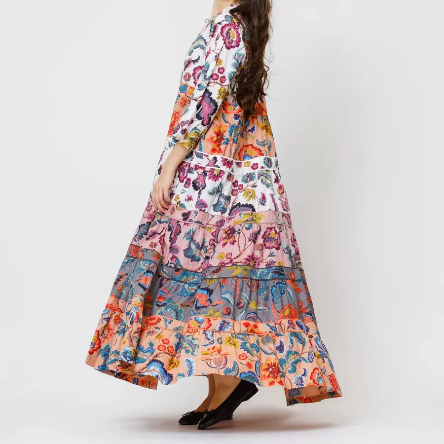 Zircon - Floral Cotton Multicolor Tiered Dress - Image 5