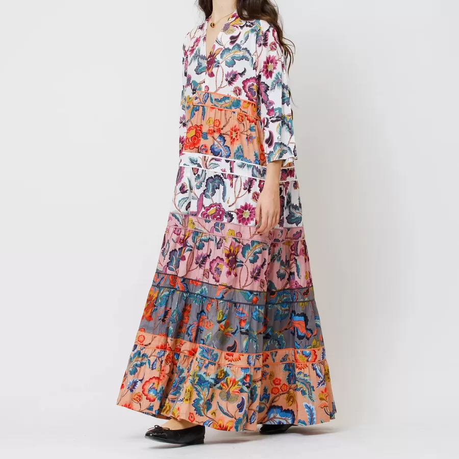 Zircon - Floral Cotton Multicolor Tiered Dress - Image 4