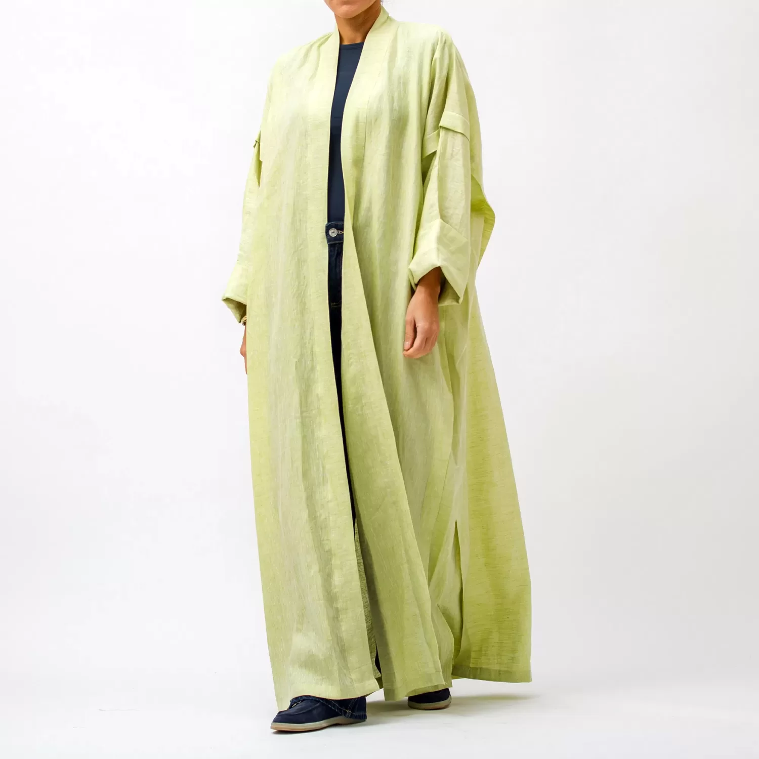 New Blush - Bisht Linen Abaya with Pleats - Image 3
