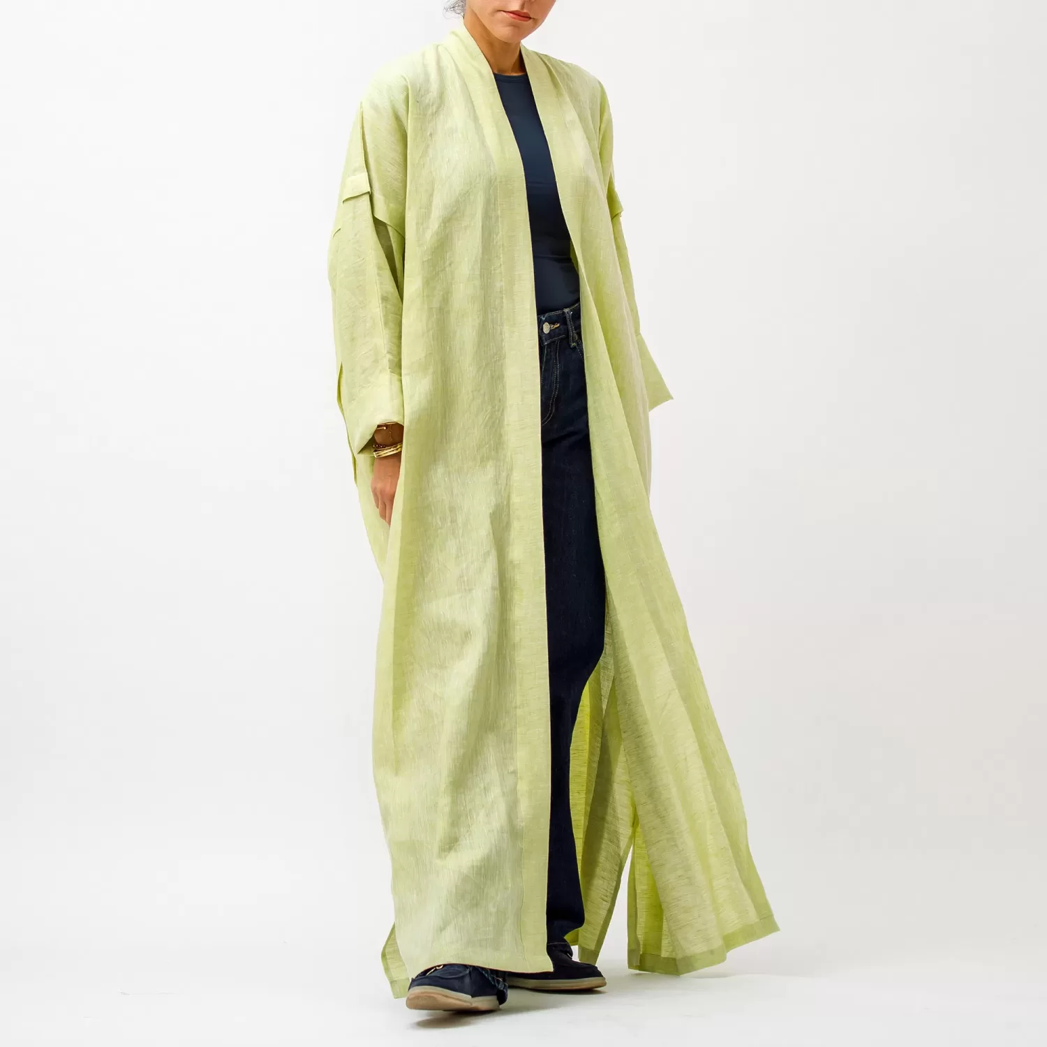 New Blush - Bisht Linen Abaya with Pleats - Image 4