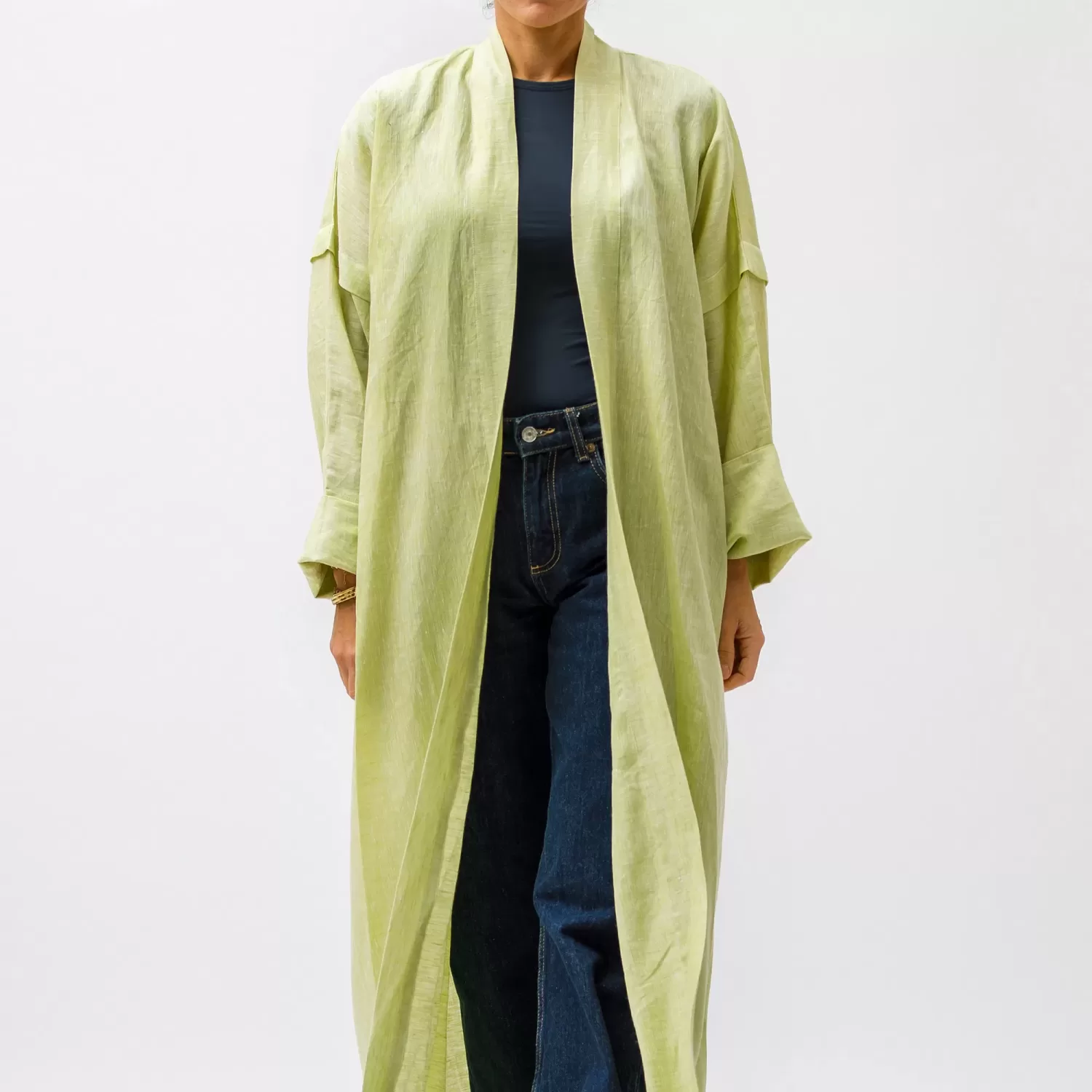 New Blush - Bisht Linen Abaya with Pleats - Image 2