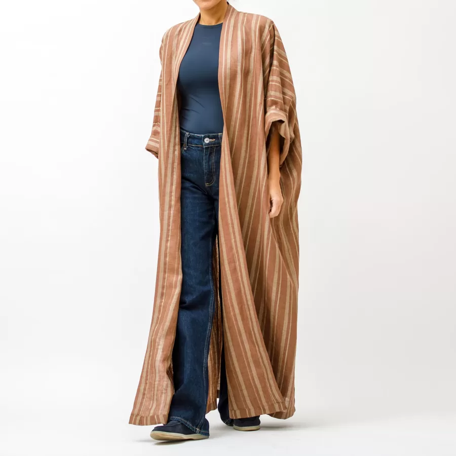 Antalya Striped - Woven Linen Oversized Kaftan - Image 3