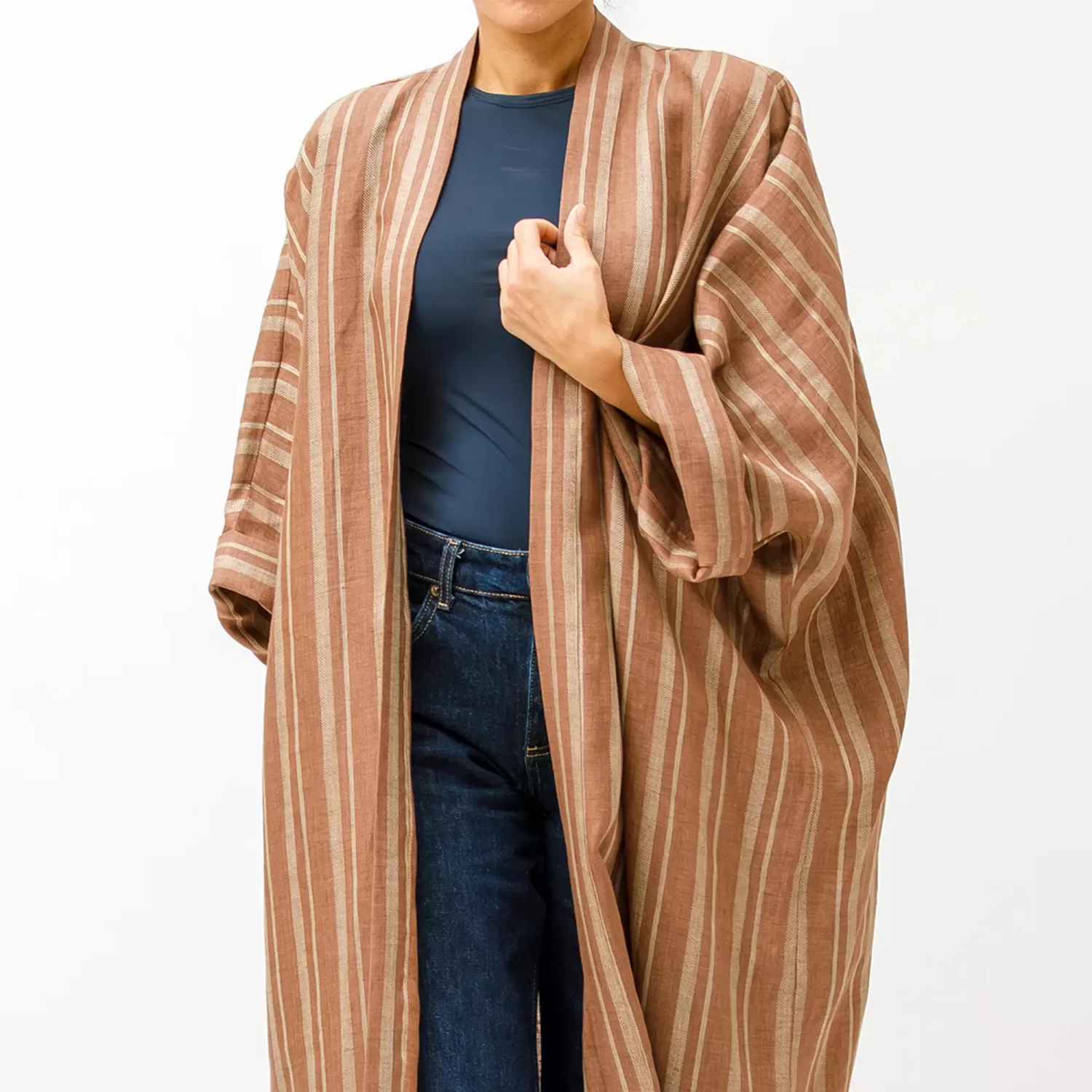Antalya Striped - Woven Linen Oversized Kaftan - Image 2