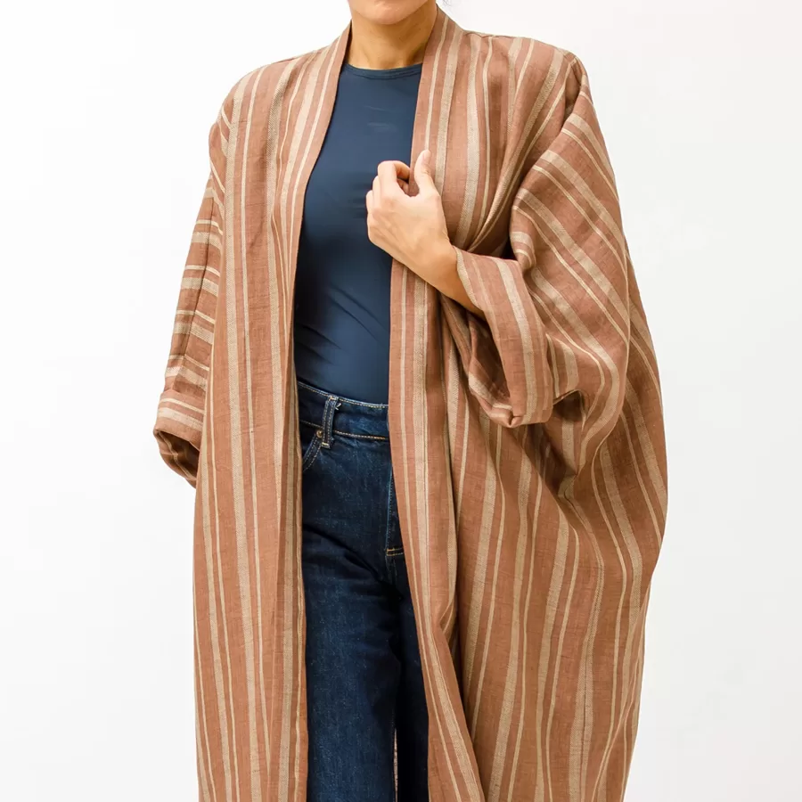 Antalya Striped - Woven Linen Oversized Kaftan - Image 2