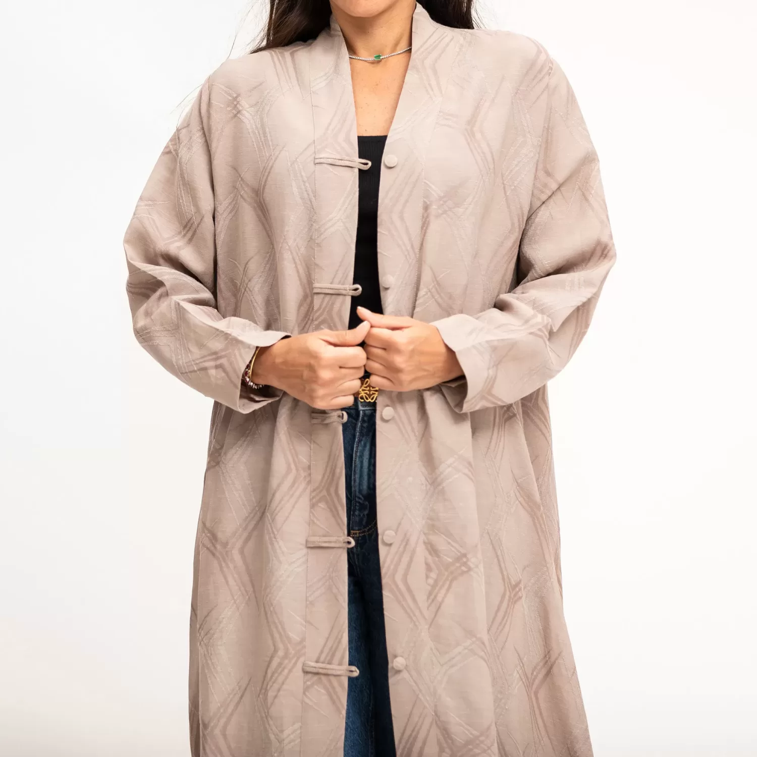Leo 2.0  - Woven Linen Abaya with Buttons - Image 2