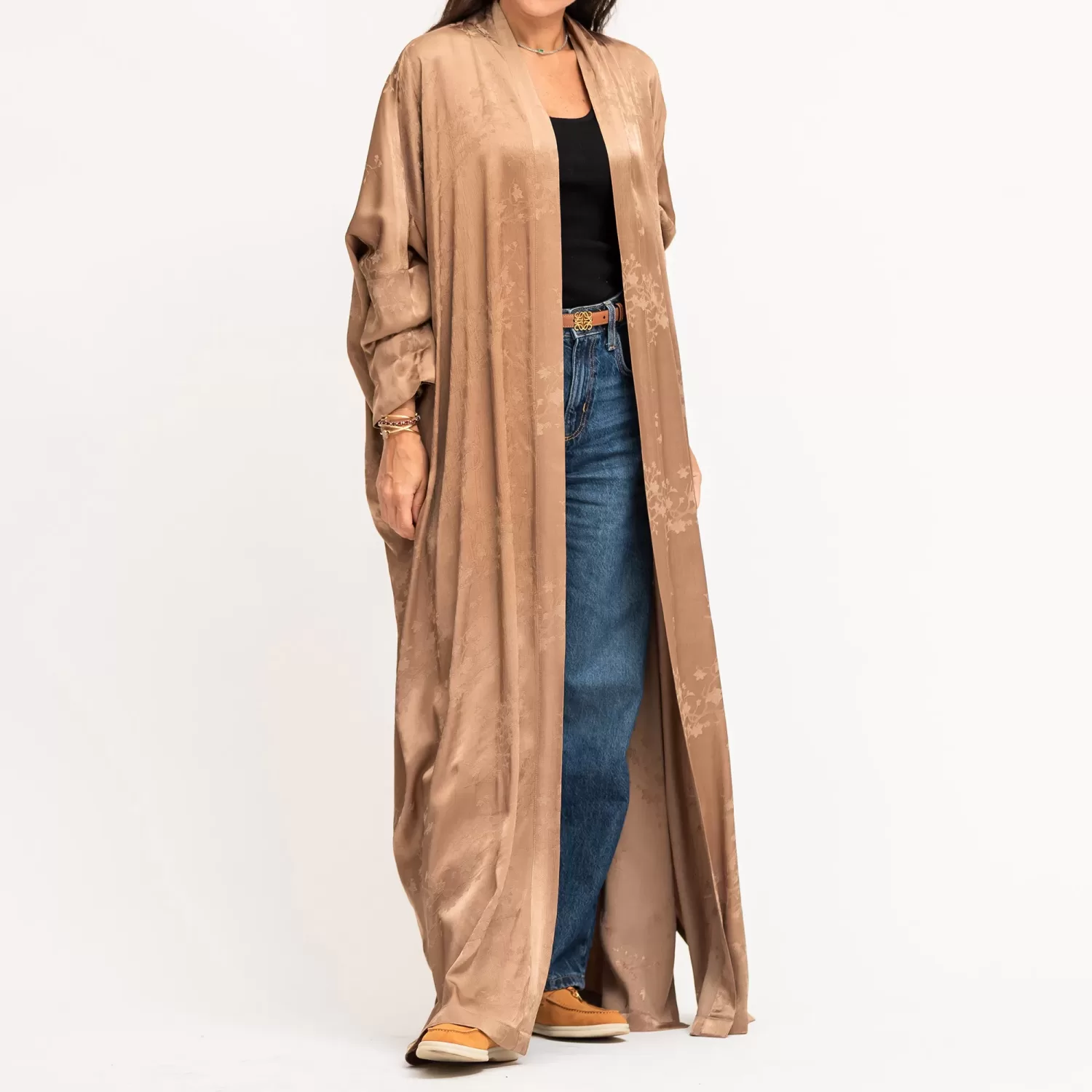 Donna - Linen Silk Self-Print Bisht Abaya - Image 3