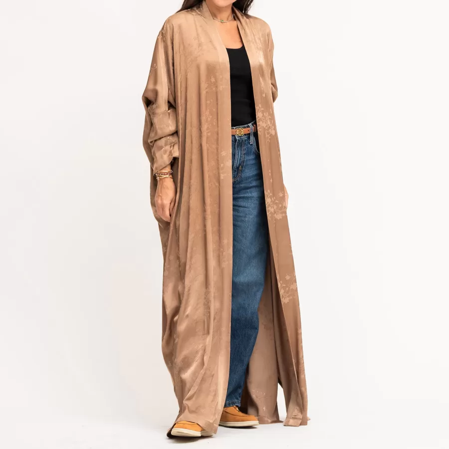 Donna - Linen Silk Self-Print Bisht Abaya - Image 3