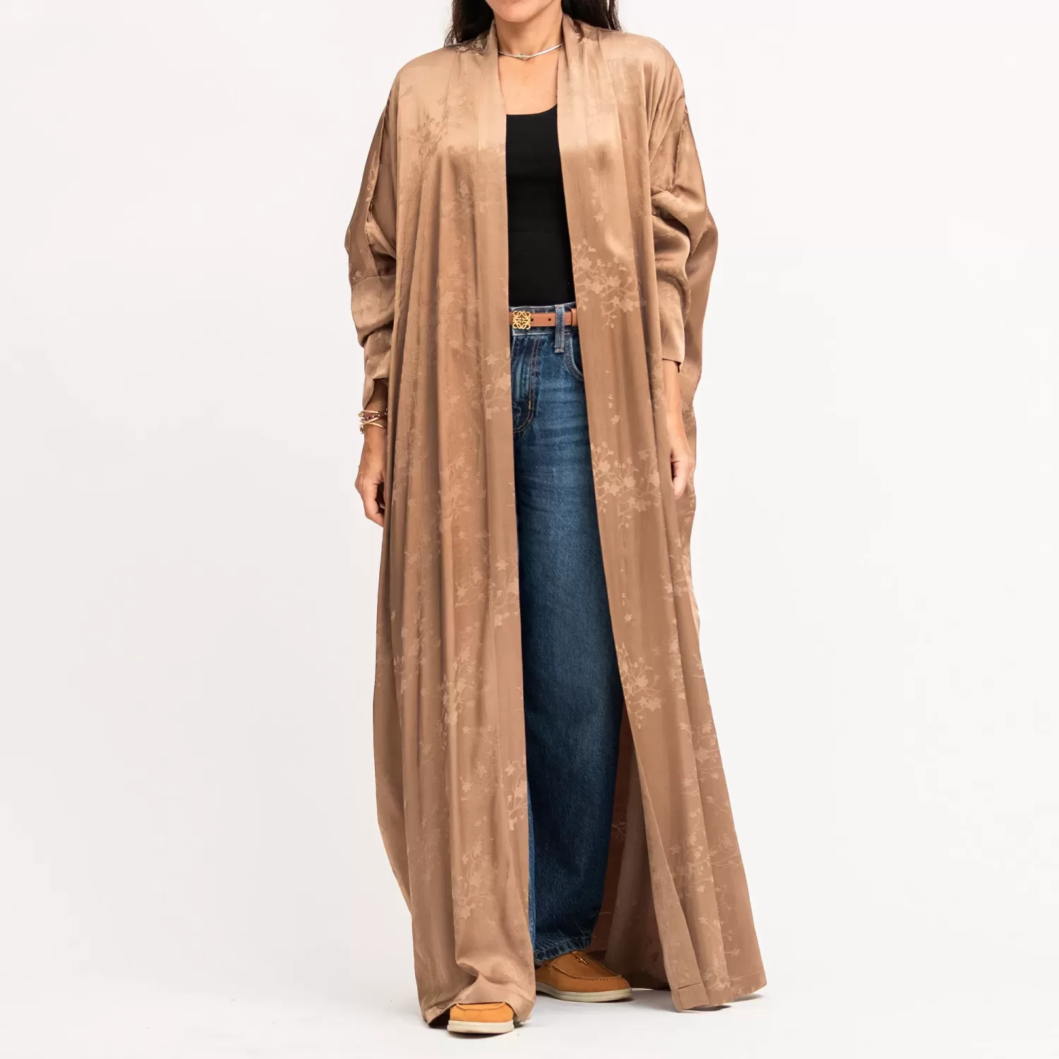 Donna - Linen Silk Self-Print Bisht Abaya - Image 4