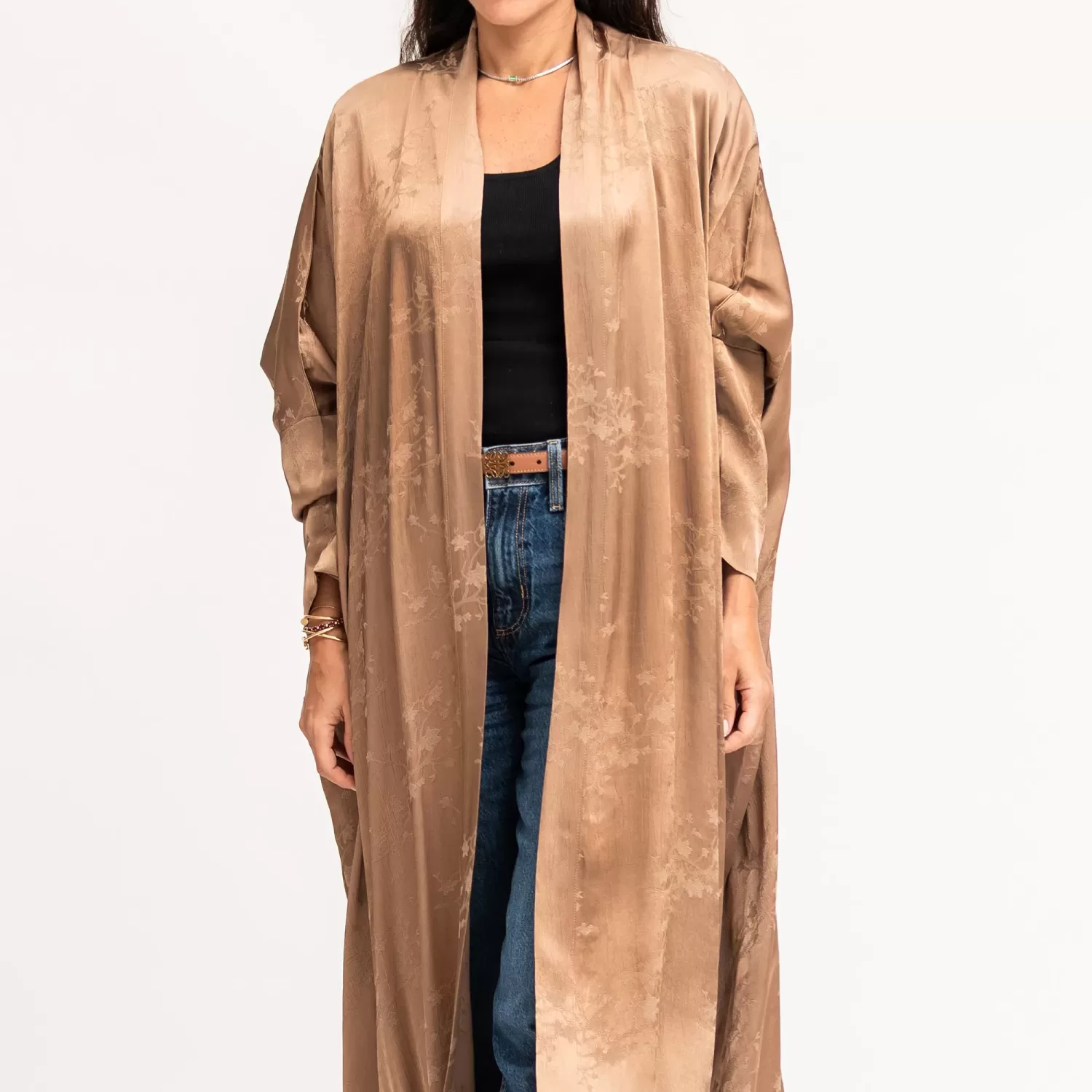 Donna - Linen Silk Self-Print Bisht Abaya - Image 2
