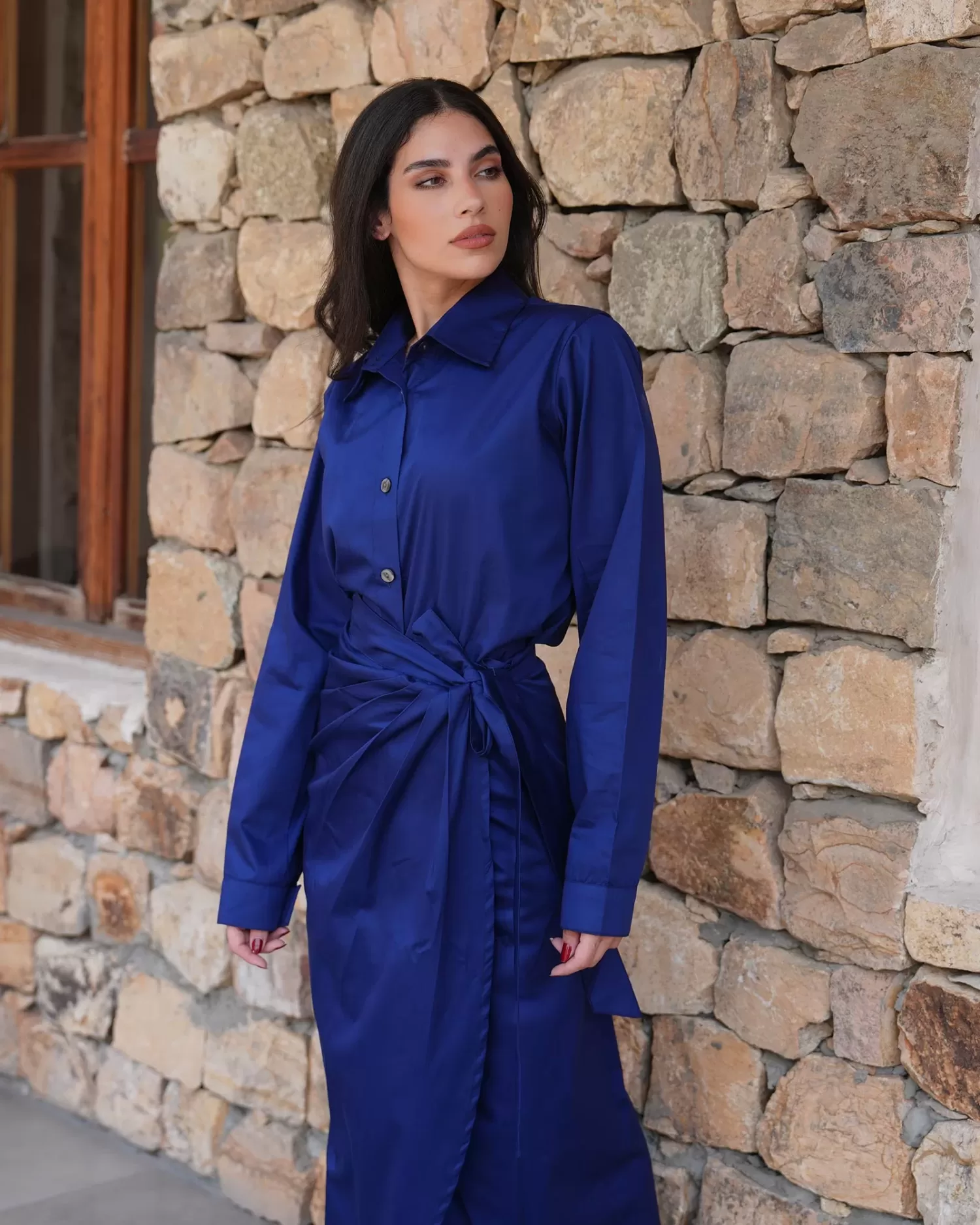 London - Wrap Skirt with Button Down Shirt Cotton Set - Image 3