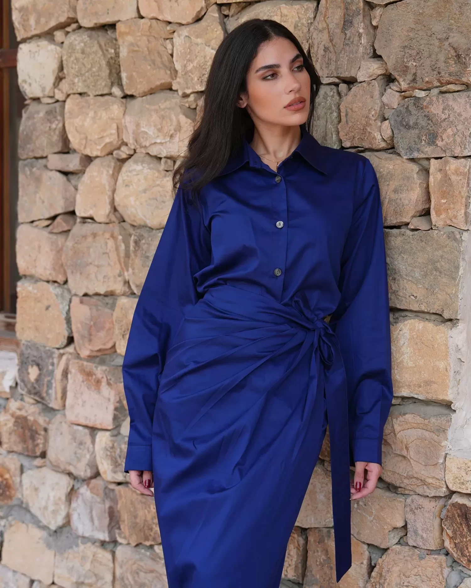 London - Wrap Skirt with Button Down Shirt Cotton Set - Image 2