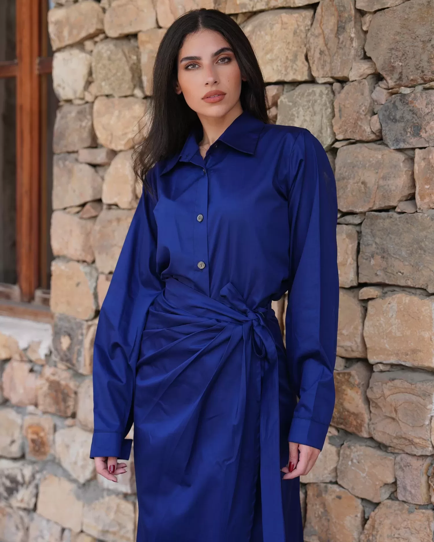 London - Wrap Skirt with Button Down Shirt Cotton Set - Image 4