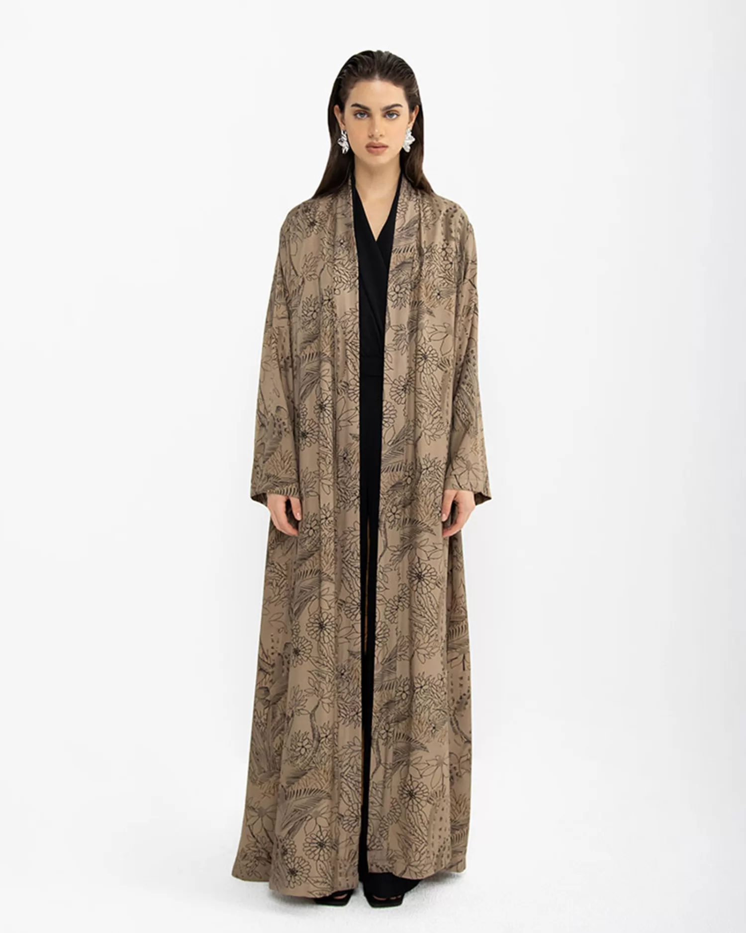 Ursula - Printed Silky Linen Abaya with Chiffon Tarha - Image 1
