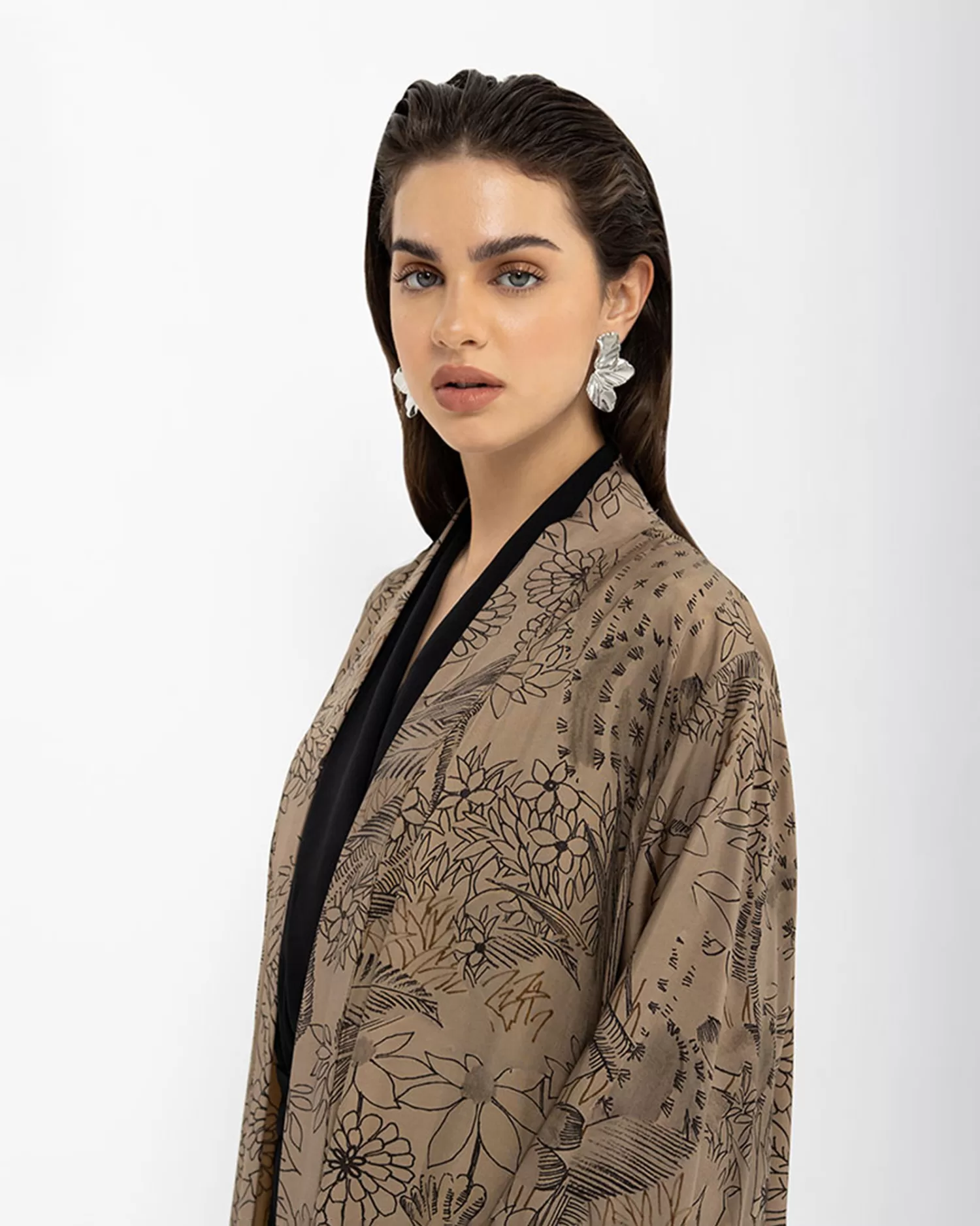 Ursula - Printed Silky Linen Abaya with Chiffon Tarha - Image 3