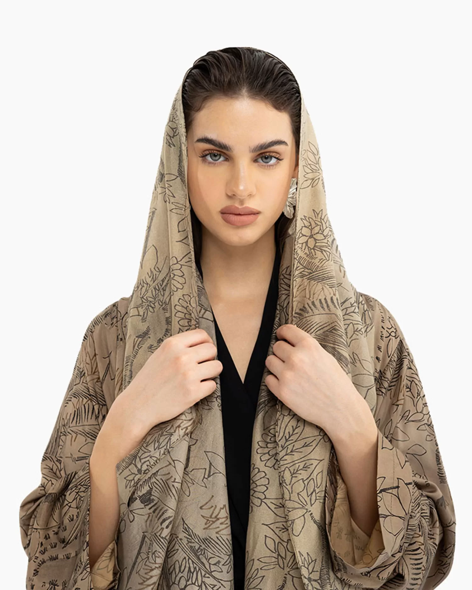 Ursula - Printed Silky Linen Abaya with Chiffon Tarha - Image 2