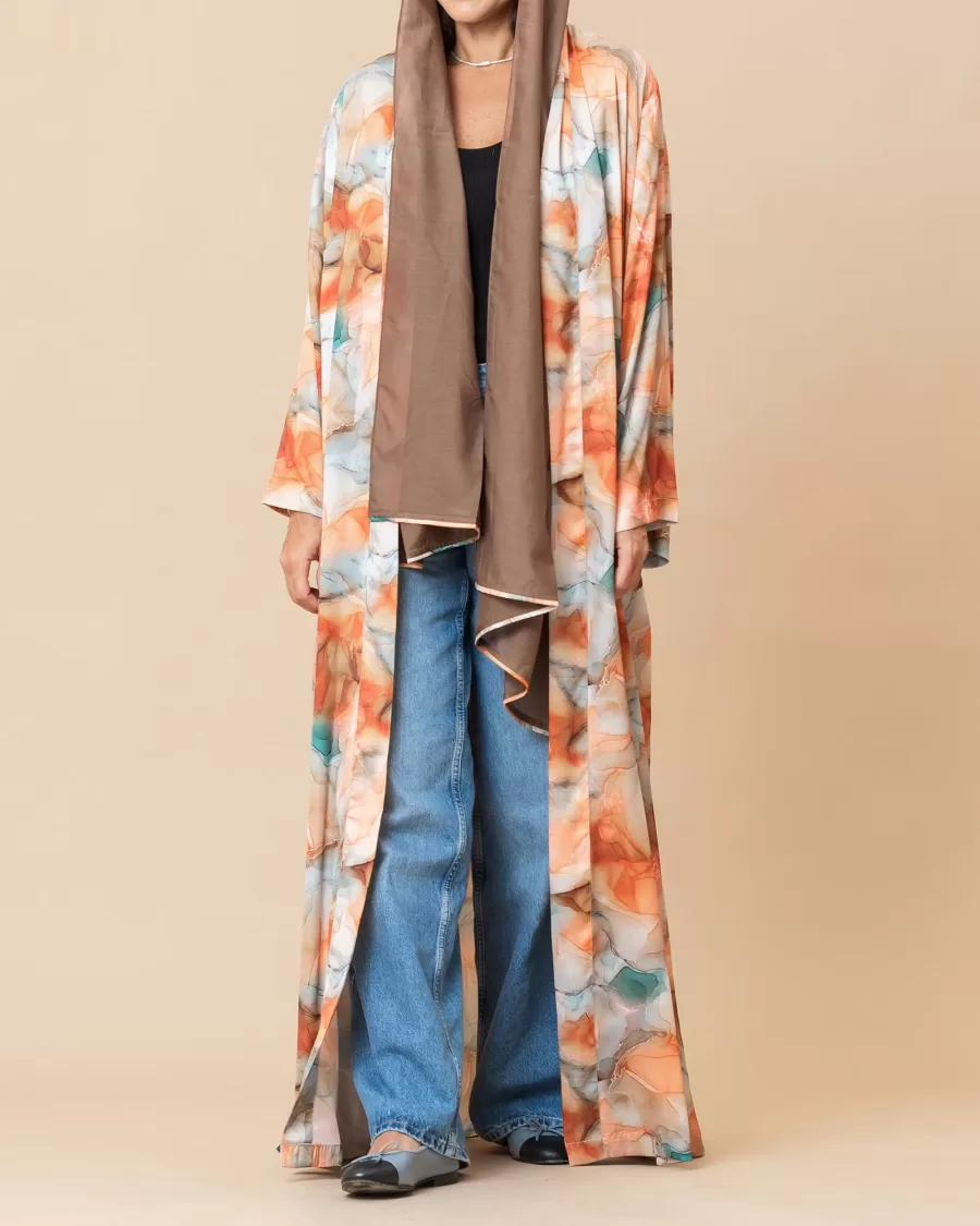 Saturn - Watercolor Printed Crepe Abaya - Image 3