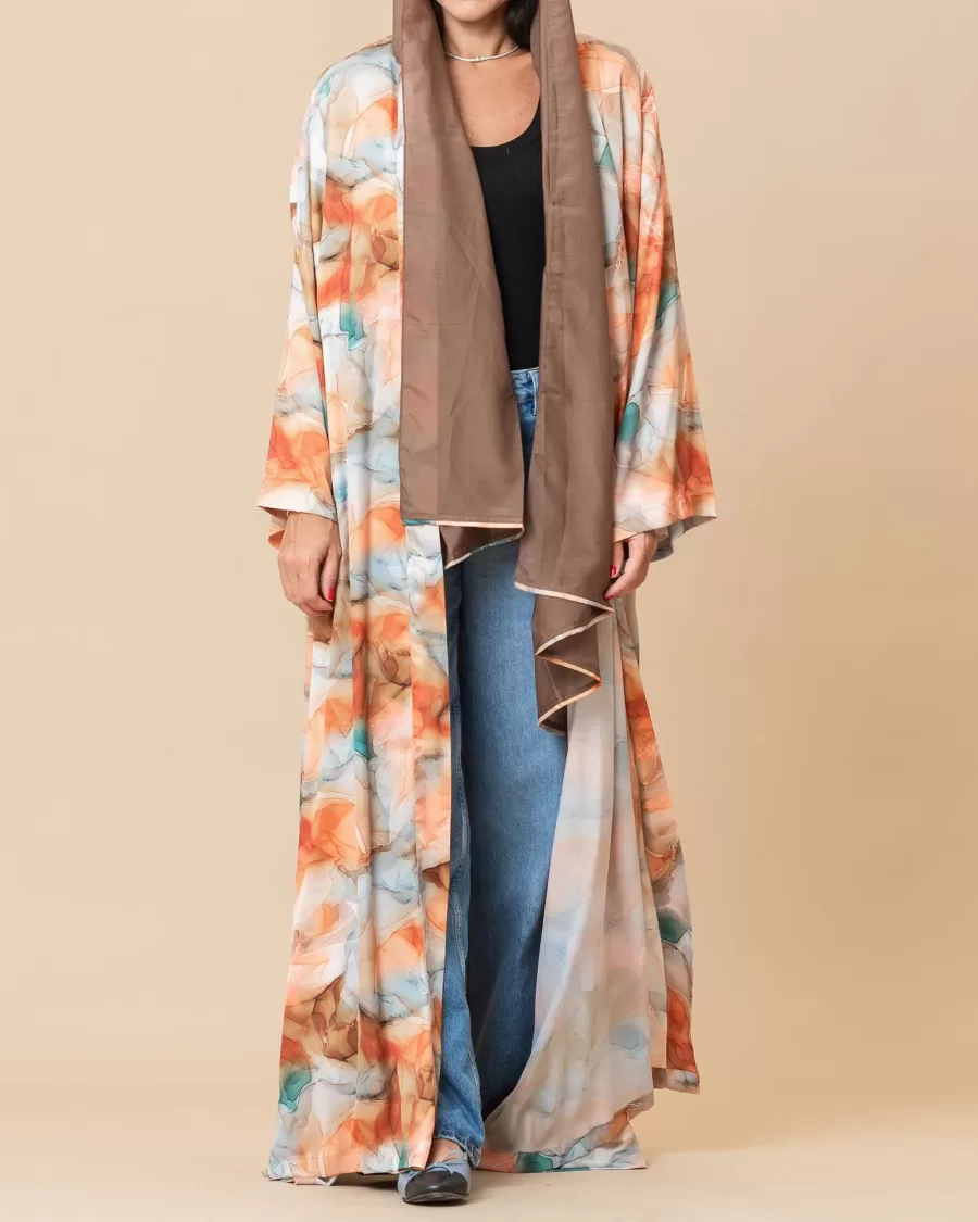 Saturn - Watercolor Printed Crepe Abaya - Image 4