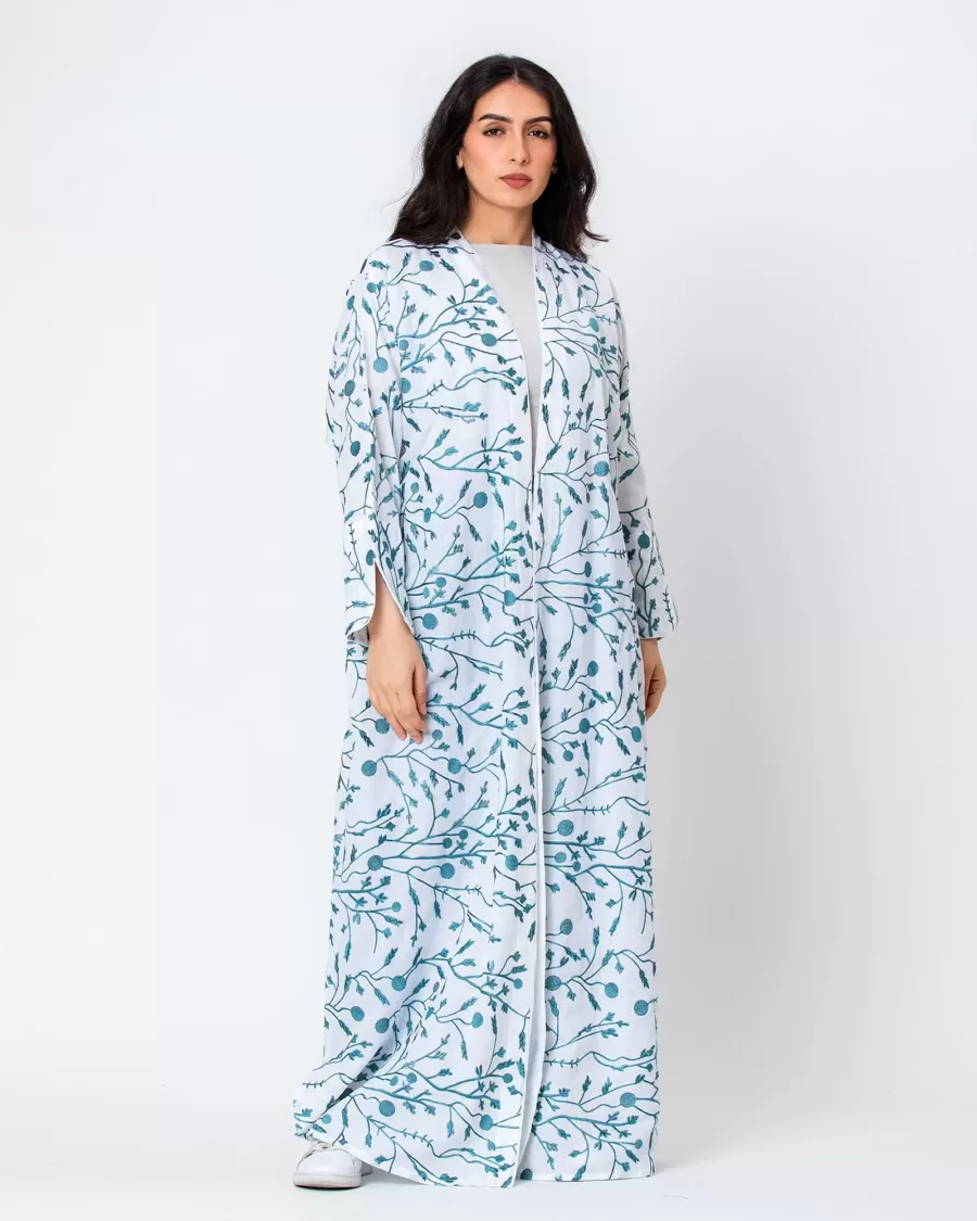 Spring - Embroidered Cotton Linen Abaya - Image 3