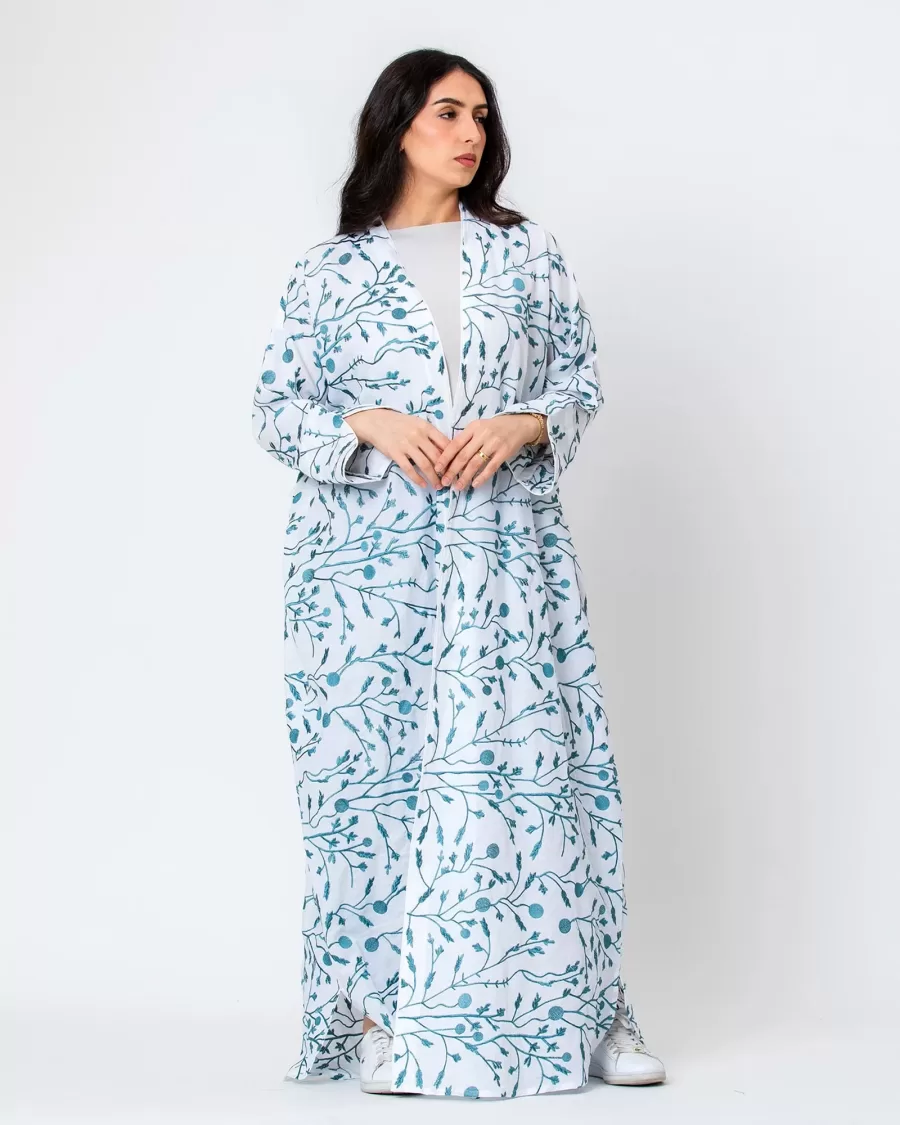 Spring - Embroidered Cotton Linen Abaya - Image 5