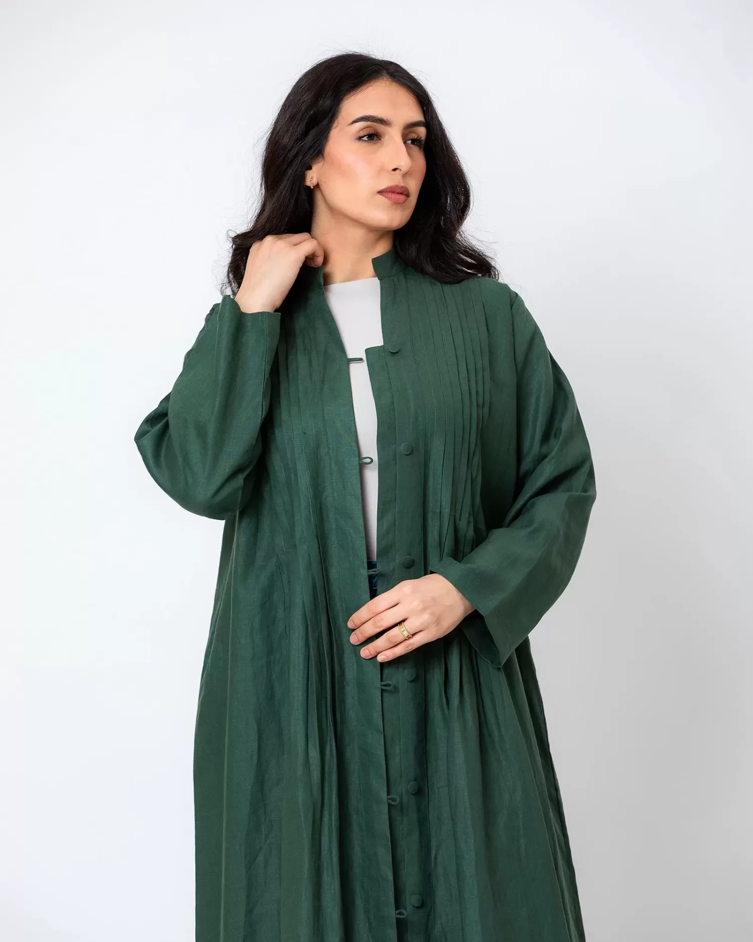 Blossom Abaya - Pleated Linen with Buttons - Image 2