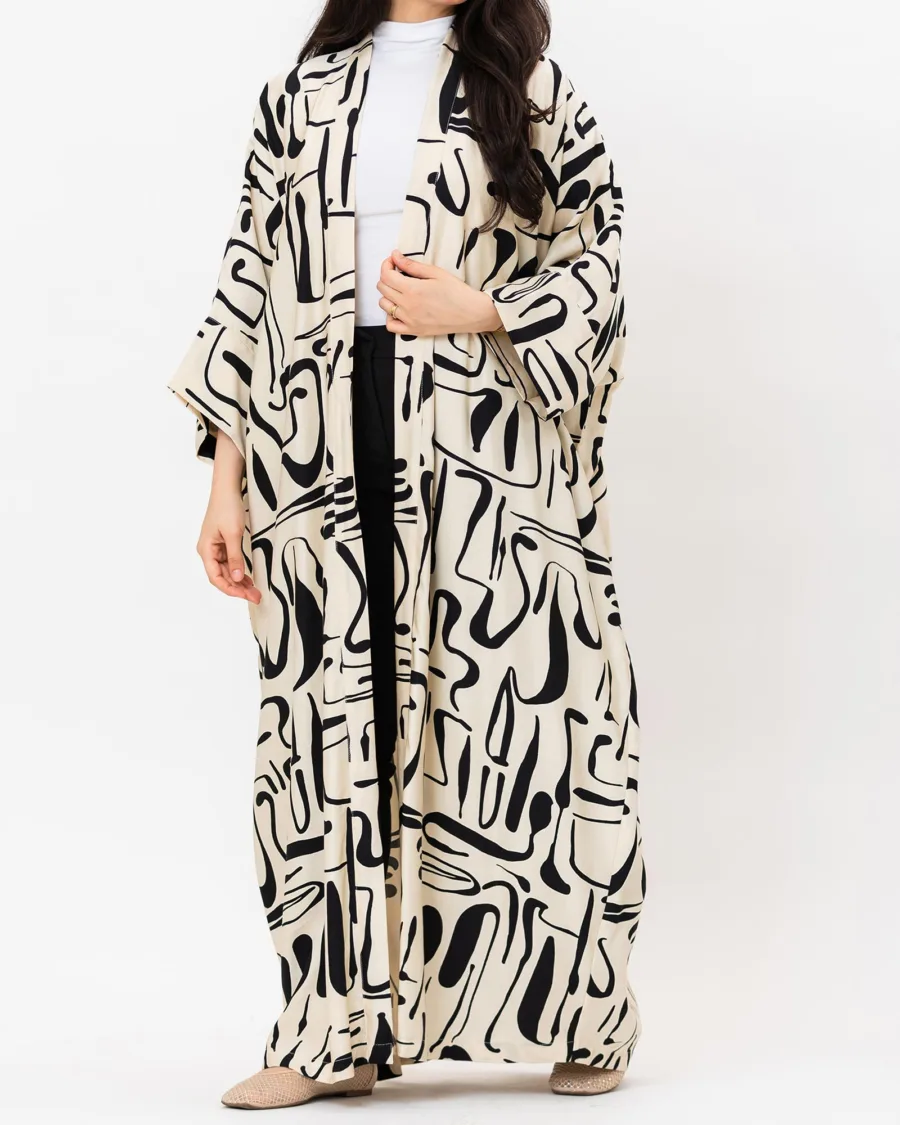 Axis 2.0 - Abstract Print Linen Kaftan - Image 4