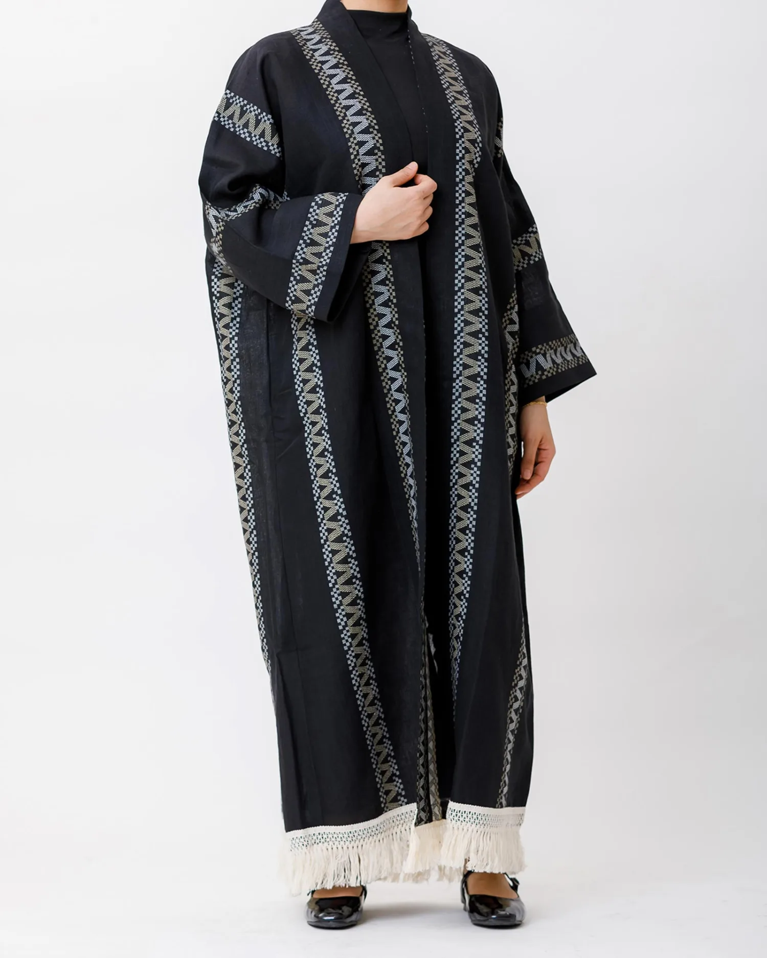 Aria Fringe - Woven Linen Kaftan Abaya - Image 3