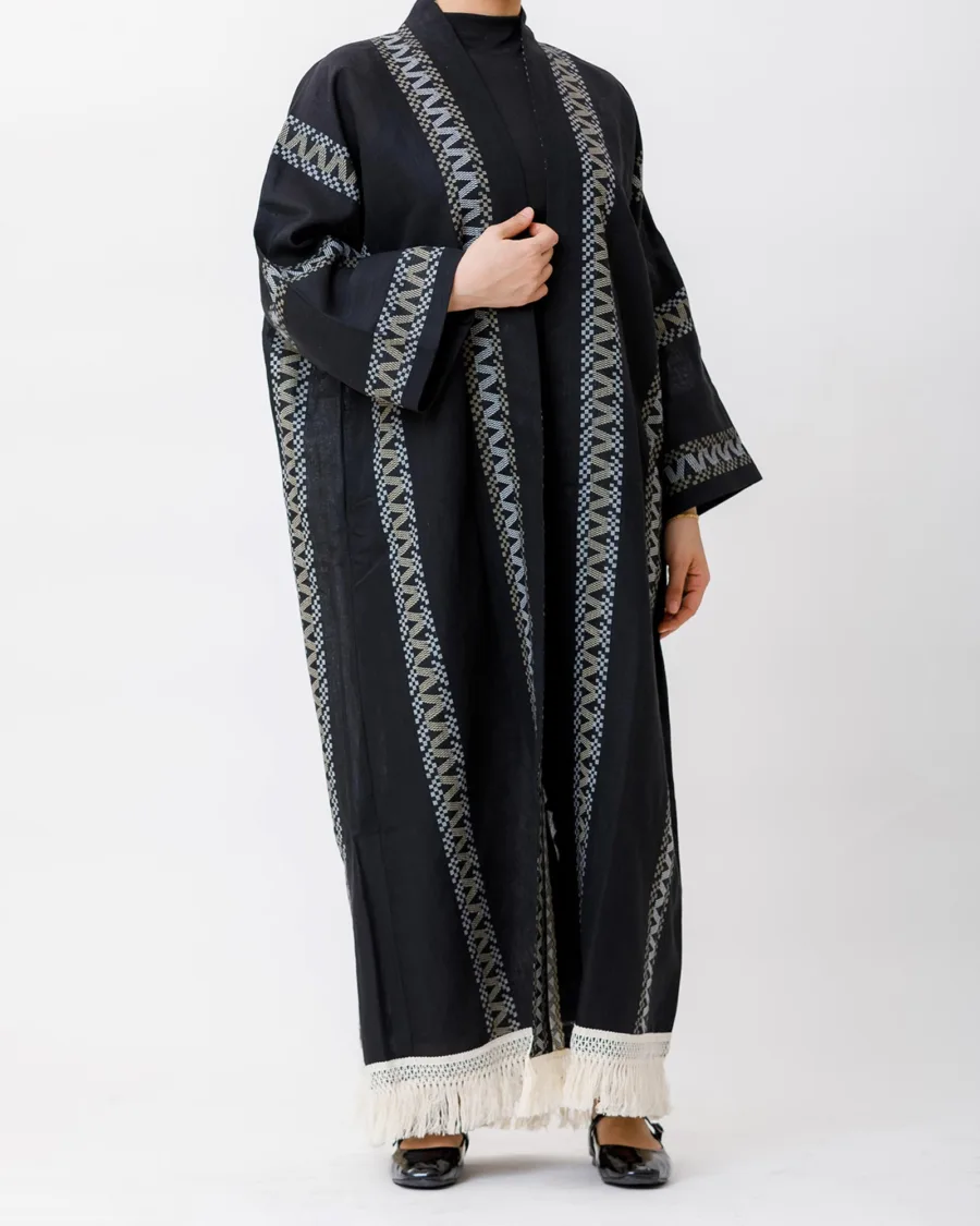Aria Fringe - Woven Linen Kaftan Abaya - Image 3