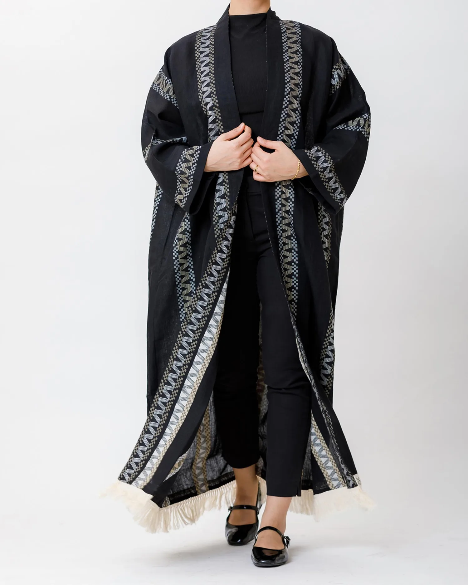 Aria Fringe - Woven Linen Kaftan Abaya - Image 4